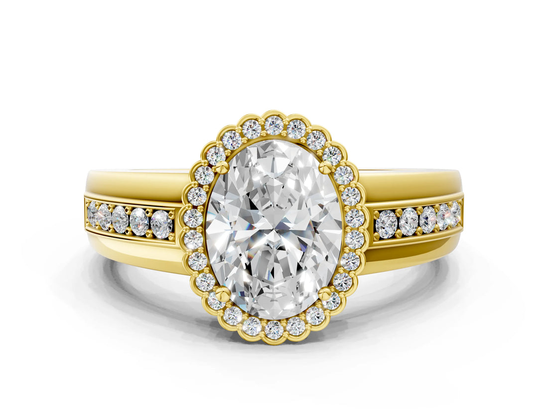 Yellow gold Oval Cut Halo Pave Band Four-Prong Ring_61