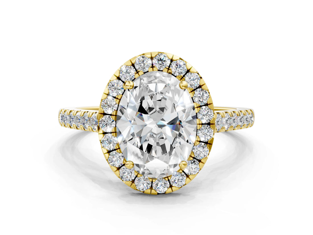 Yellow gold Oval Cut Halo Pave Diamond Engagement Ring with Four-Prong Setting_3