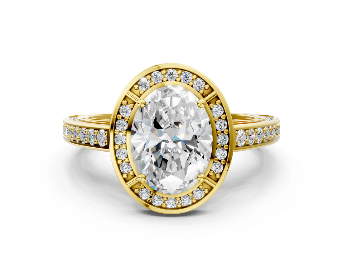 Yellow gold Oval Cut Halo Pave Split Shank Prong Setting Ring_31