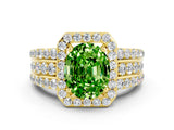 Yellow gold Oval Cut Halo Peridot Ring with Split Shank and Four-Prong Setting