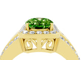 Yellow gold Oval Cut Halo Peridot Ring with Split Shank and Four-Prong Setting_4