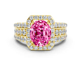 Yellow gold Oval Cut Halo Pink Sapphire Ring with Split Shank and Four-Prong Setting_24