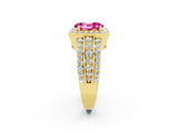 Yellow gold Oval Cut Halo Pink Sapphire Ring with Split Shank and Four-Prong Setting_26