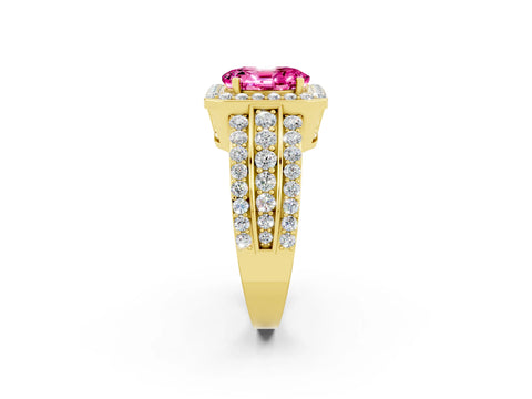 Yellow gold Oval Cut Halo Pink Sapphire Ring with Split Shank and Four-Prong Setting_26