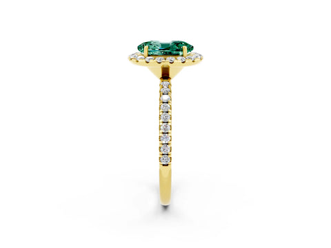 Yellow gold Oval Cut Halo Round Diamond Pavé Band Four-Prong Ring_2