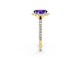 Yellow gold Oval Cut Halo Round Diamond Pavé Band Four-Prong Ring_2