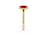 Yellow gold Oval Cut Halo Round Diamond Pavé Band Four-Prong Ring_2