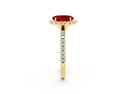 Yellow gold Oval Cut Halo Round Diamond Pavé Band Four-Prong Ring_2
