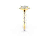 Yellow gold Oval Cut Halo Round Diamond Pavé Band Four-Prong Ring_2