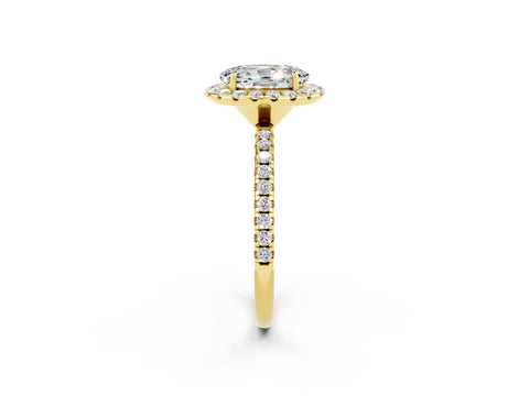 Yellow gold Oval Cut Halo Round Diamond Pavé Band Four-Prong Ring_2