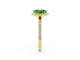 Yellow gold Oval Cut Halo Round Diamond Pavé Band Four-Prong Ring_2