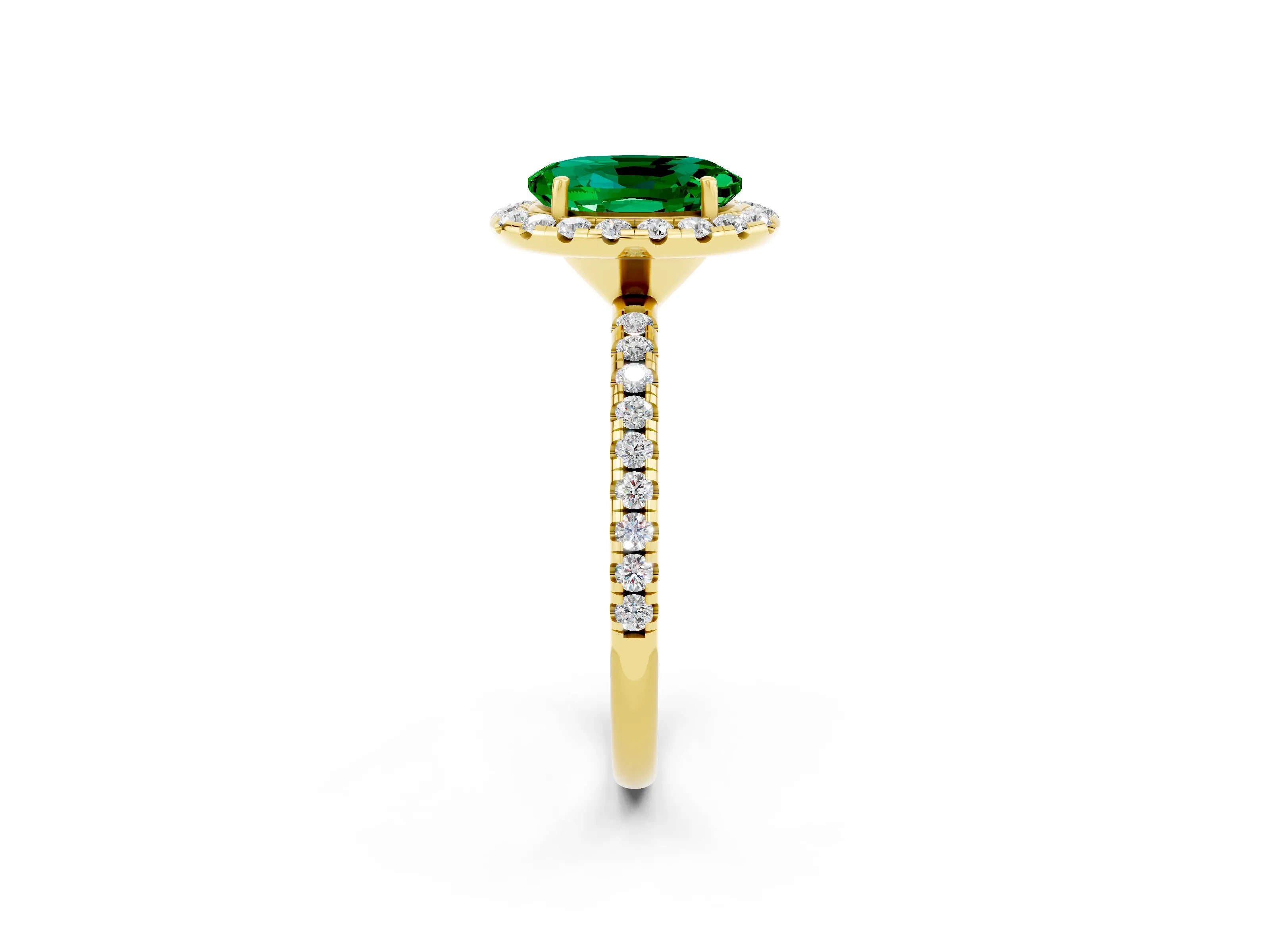 Yellow gold Oval Cut Halo Round Diamond Pavé Band Four-Prong Ring_2