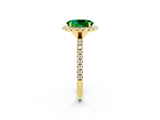Yellow gold Oval Cut Halo Round Diamond Pavé Band Four-Prong Ring_2