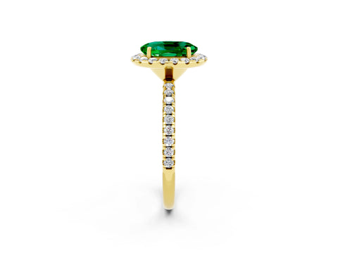Yellow gold Oval Cut Halo Round Diamond Pavé Band Four-Prong Ring_2