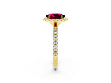 Yellow gold Oval Cut Halo Round Diamond Pavé Band Four-Prong Ring_2