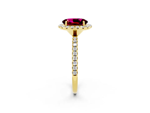 Yellow gold Oval Cut Halo Round Diamond Pavé Band Four-Prong Ring_2