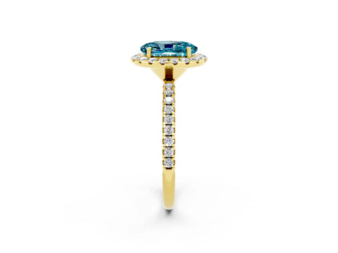 Yellow gold Oval Cut Halo Round Diamond Pavé Band Four-Prong Ring_2