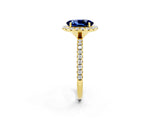 Yellow gold Oval Cut Halo Round Diamond Pavé Band Four-Prong Ring_2