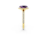 Yellow gold Oval Cut Halo Round Diamond Pavé Band Four-Prong Ring_2