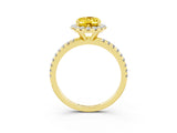 Yellow gold Oval Cut Halo Round Diamond Pavé Band Four-Prong Ring_3