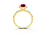 Yellow gold Oval Cut Halo Round Diamond Pavé Band Four-Prong Ring_3