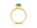Yellow gold Oval Cut Halo Round Diamond Pavé Band Four-Prong Ring_3