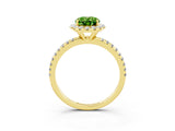 Yellow gold Oval Cut Halo Round Diamond Pavé Band Four-Prong Ring_3