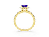 Yellow gold Oval Cut Halo Round Diamond Pavé Band Four-Prong Ring_3
