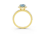 Yellow gold Oval Cut Halo Round Diamond Pavé Band Four-Prong Ring_3