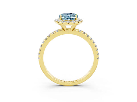 Yellow gold Oval Cut Halo Round Diamond Pavé Band Four-Prong Ring_3