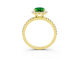 Yellow gold Oval Cut Halo Round Diamond Pavé Band Four-Prong Ring_3