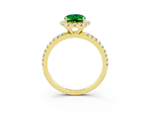 Yellow gold Oval Cut Halo Round Diamond Pavé Band Four-Prong Ring_3
