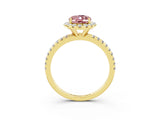 Yellow gold Oval Cut Halo Round Diamond Pavé Band Four-Prong Ring_3