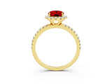 Yellow gold Oval Cut Halo Round Diamond Pavé Band Four-Prong Ring_3