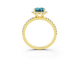 Yellow gold Oval Cut Halo Round Diamond Pavé Band Four-Prong Ring_3