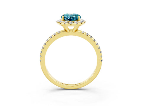 Yellow gold Oval Cut Halo Round Diamond Pavé Band Four-Prong Ring_3