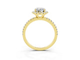 Yellow gold Oval Cut Halo Round Diamond Pavé Band Four-Prong Ring_3