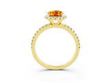 Yellow gold Oval Cut Halo Round Diamond Pavé Band Four-Prong Ring_3