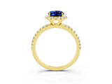 Yellow gold Oval Cut Halo Round Diamond Pavé Band Four-Prong Ring_3