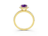 Yellow gold Oval Cut Halo Round Diamond Pavé Band Four-Prong Ring_3