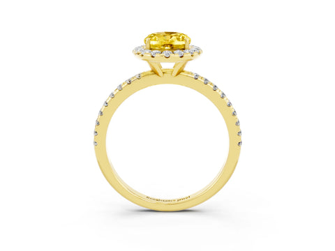 Yellow gold Oval Cut Halo Round Diamond Pavé Band Four-Prong Ring_3
