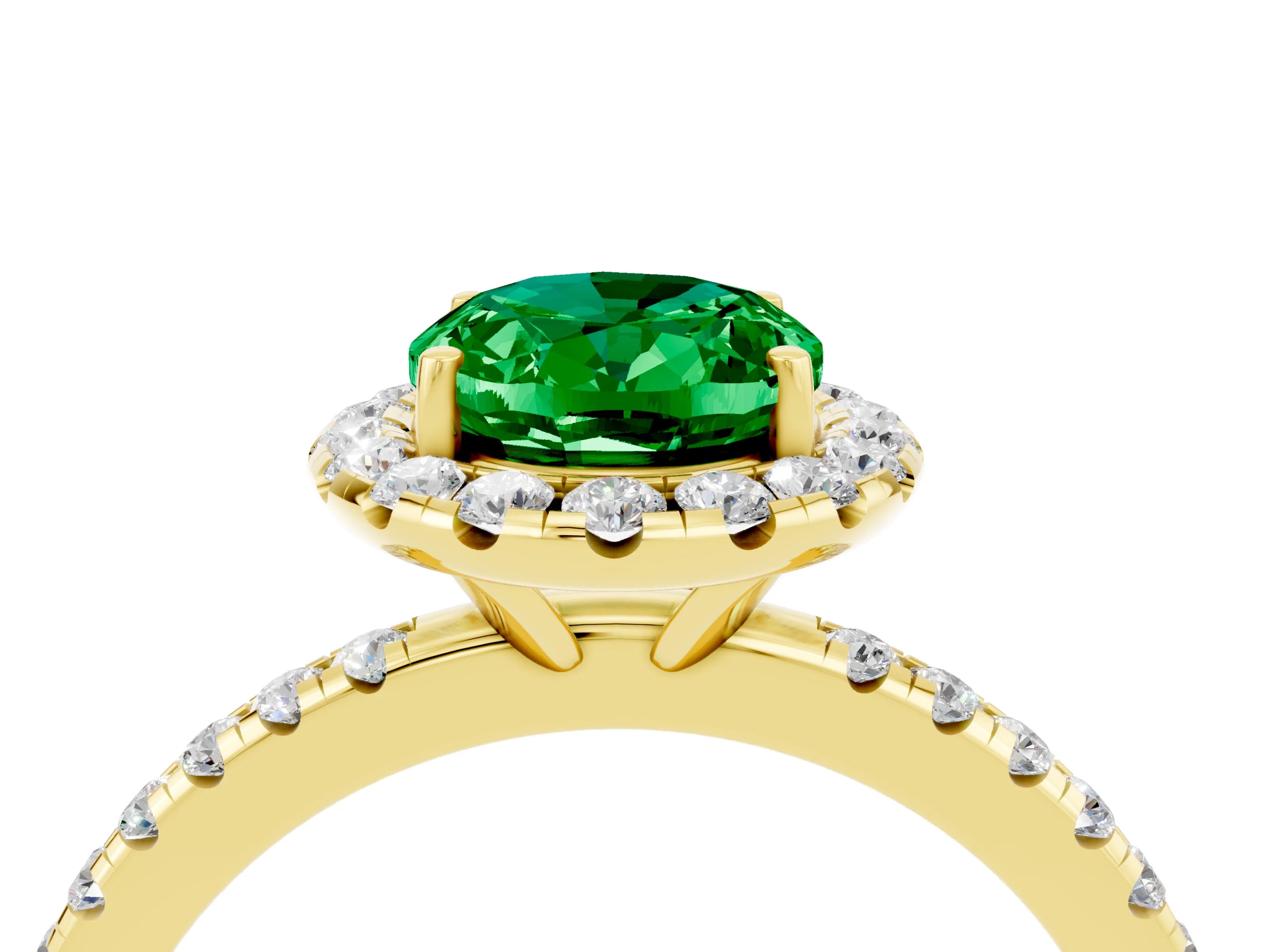 Yellow gold Oval Cut Halo Round Diamond Pavé Band Four-Prong Ring_4