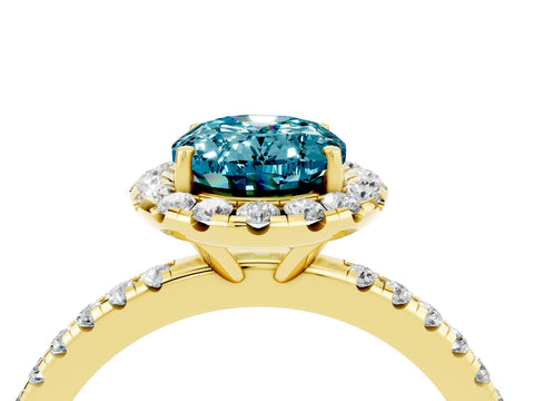 Yellow gold Oval Cut Halo Round Diamond Pavé Band Four-Prong Ring_4