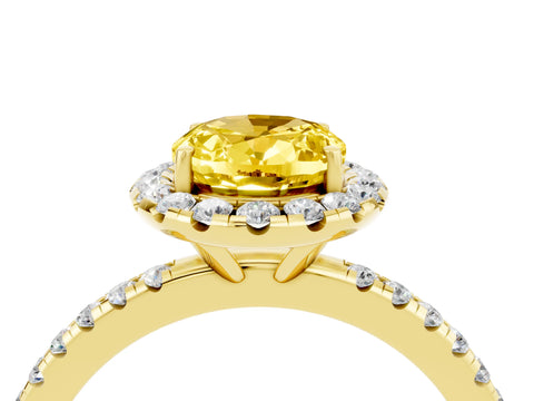 Yellow gold Oval Cut Halo Round Diamond Pavé Band Four-Prong Ring_4