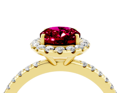Yellow gold Oval Cut Halo Round Diamond Pavé Band Four-Prong Ring_4