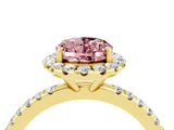 Yellow gold Oval Cut Halo Round Diamond Pavé Band Four-Prong Ring_4