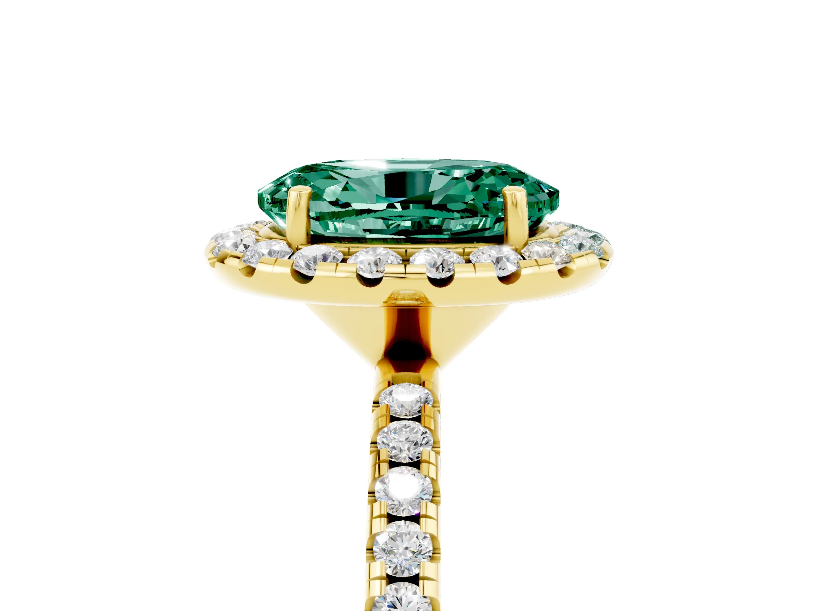 Yellow gold Oval Cut Halo Round Diamond Pavé Band Four-Prong Ring_5