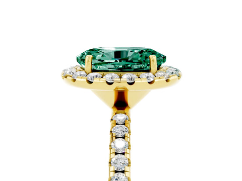 Yellow gold Oval Cut Halo Round Diamond Pavé Band Four-Prong Ring_5