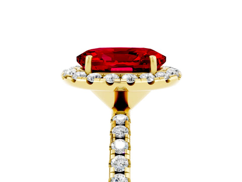 Yellow gold Oval Cut Halo Round Diamond Pavé Band Four-Prong Ring_5