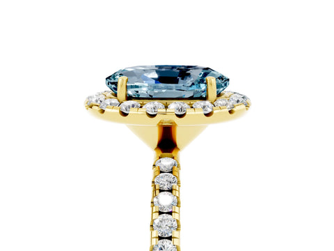 Yellow gold Oval Cut Halo Round Diamond Pavé Band Four-Prong Ring_5